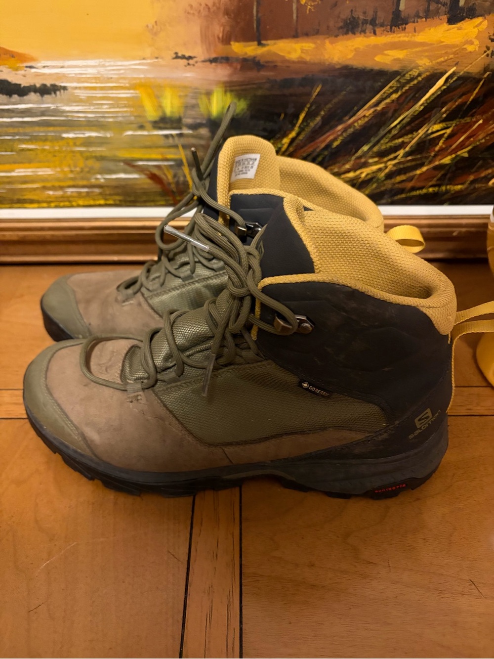 Salomon Olive Green and Yellow Men's Waterproof Hiking Boots